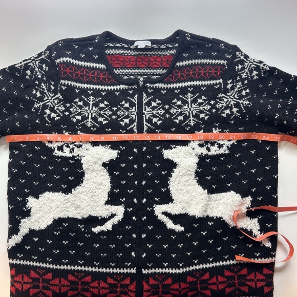 J. Jill Women's Holiday Sweater XL Wool Blend‎ Full Zip Reindeer Snowflakes - Picture 6 of 8